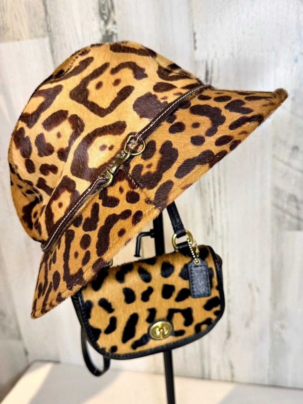 Coach Park Calf Hair Mini Crossbody Bag and Matching Hat Ocelot print